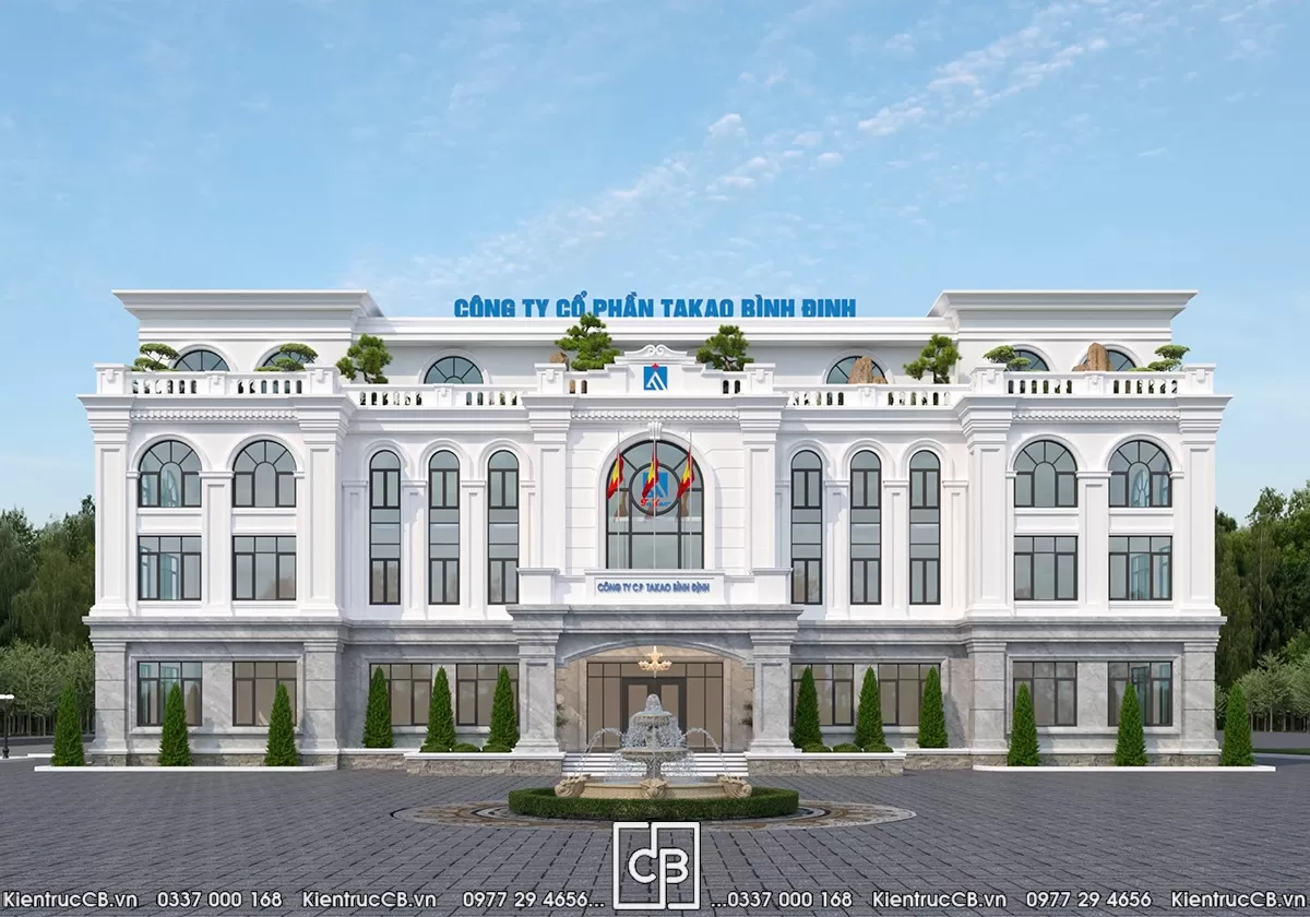 Mặt trước trụ sở TAKAO Bình Định trong phương án tân cổ điển