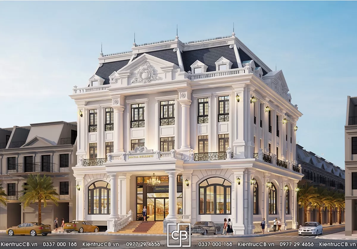 Phương án Royal Building với nhịp cửa vòm và các lớp phào chỉ ở mặt tiền