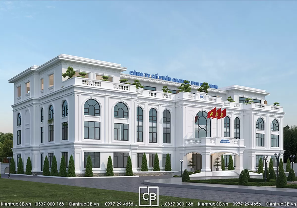 Góc nhìn chéo ban ngày của trụ sở PTG tân cổ điển