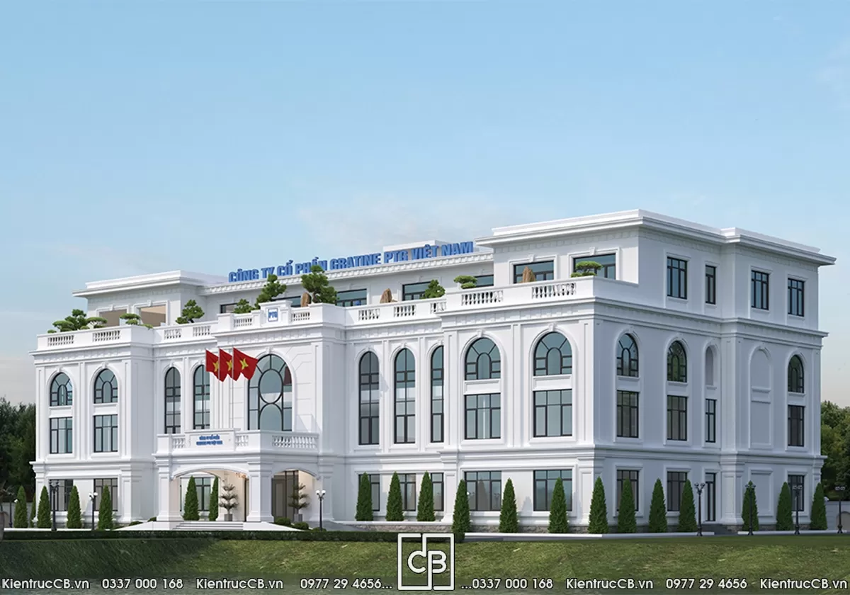 Mặt bên và nhịp cửa của phương án trụ sở PTG tân cổ điển
