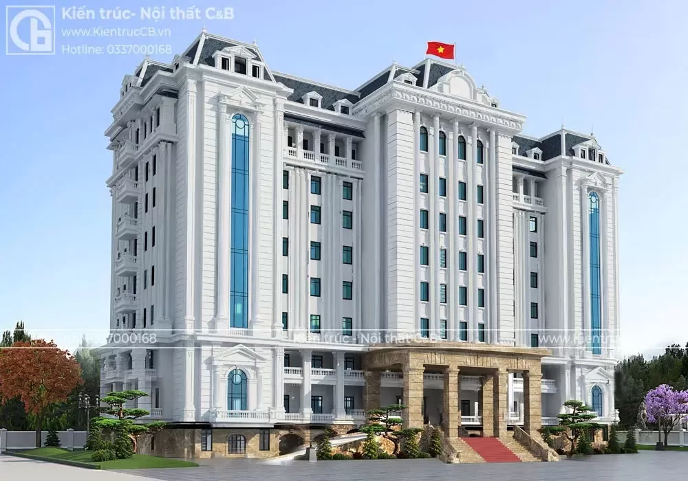 Góc nhìn mặt chính và sảnh tiếp cận của phương án văn phòng chú Hải. Góc nhìn mặt chính và sảnh tiếp cận của phương án văn phòng chú Hải