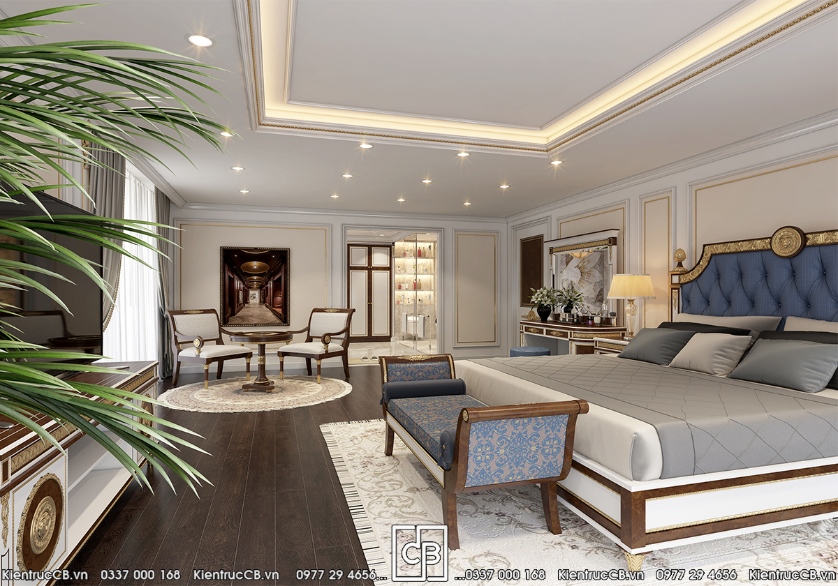Góc nhìn phòng ngủ nối với khu ngồi và các tủ trưng bày