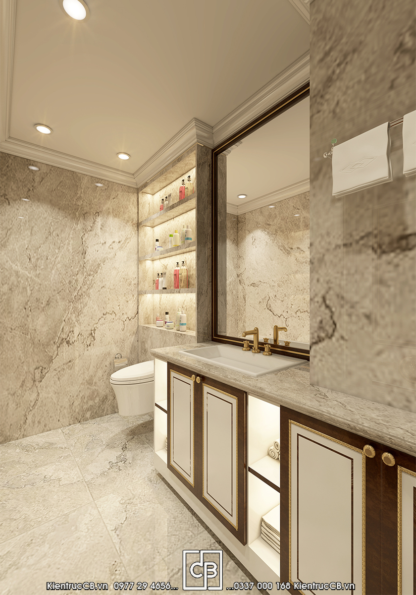 Khu lavabo và gương trong phương án nội thất phòng tắm