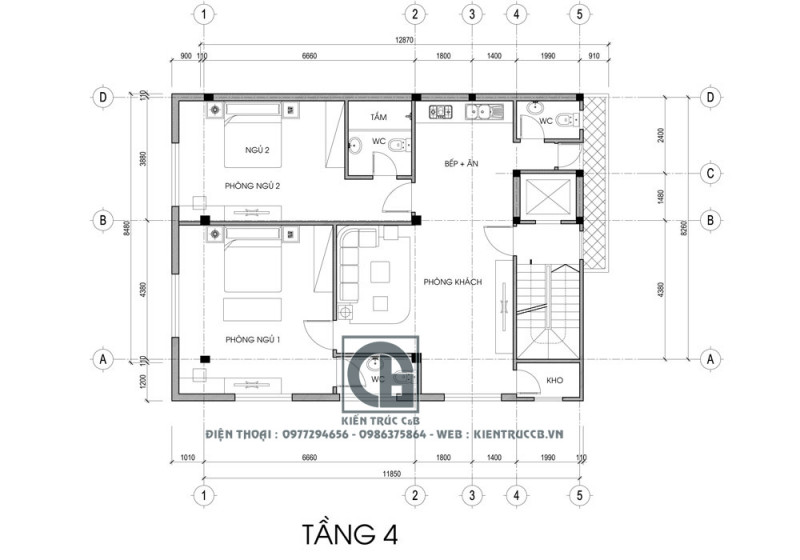 Bản vẽ tầng 4 trong phương án văn phòng kết hợp nhà ở