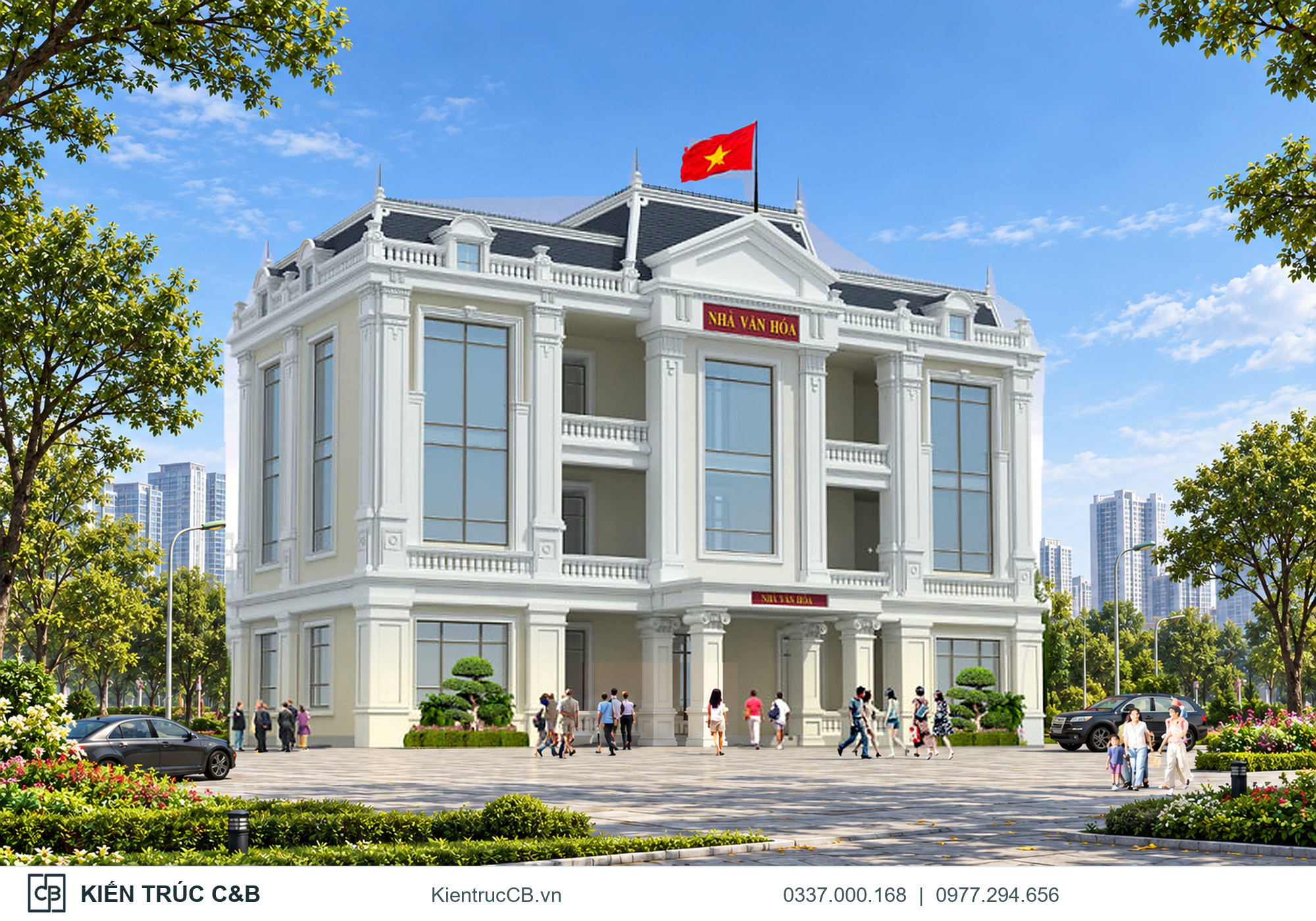Phối cảnh ngoại thất Nhà văn hóa Quận Cầu Giấy đang được sử dụng trong bài phương án 2. Phối cảnh ngoại thất Nhà văn hóa Quận Cầu Giấy đang được sử dụng trong bài phương án 2