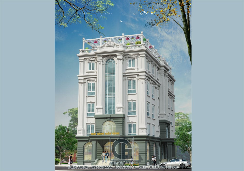 Thiết kế nhà văn phòng 5 tầng 2mặt tiền đẹp - Kientruccb.vn