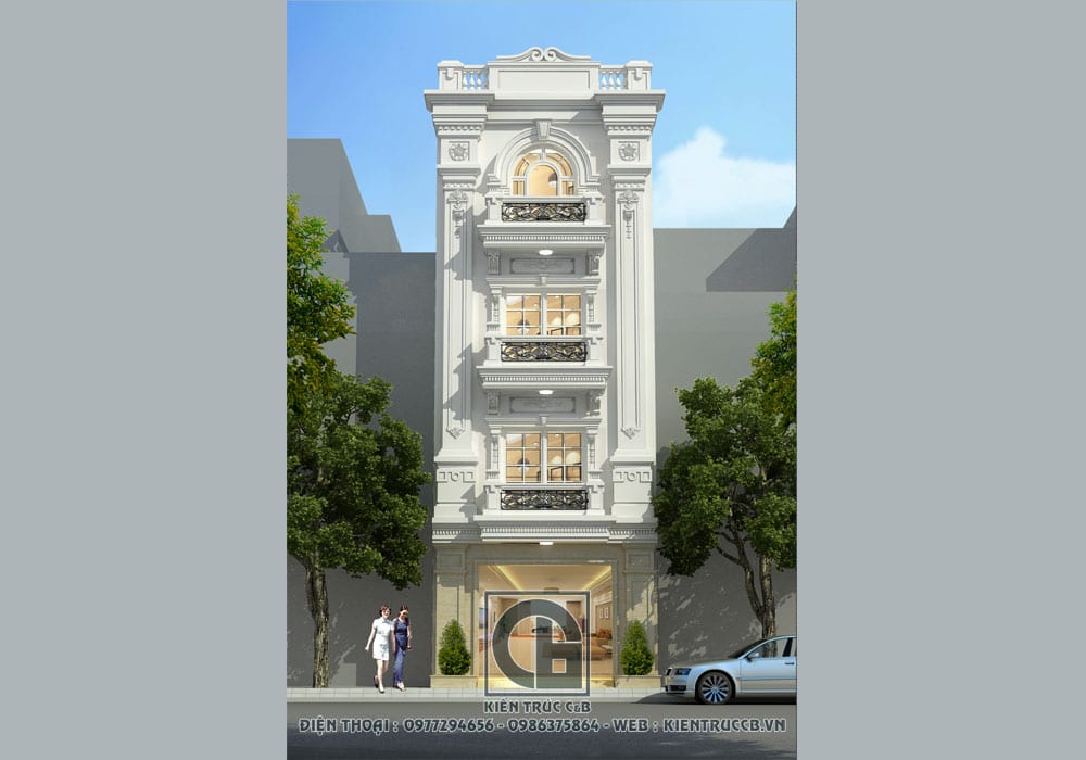 Hút mắt mẫu thiết kế nhà ống 4 tầng phong cách tân cổ điển