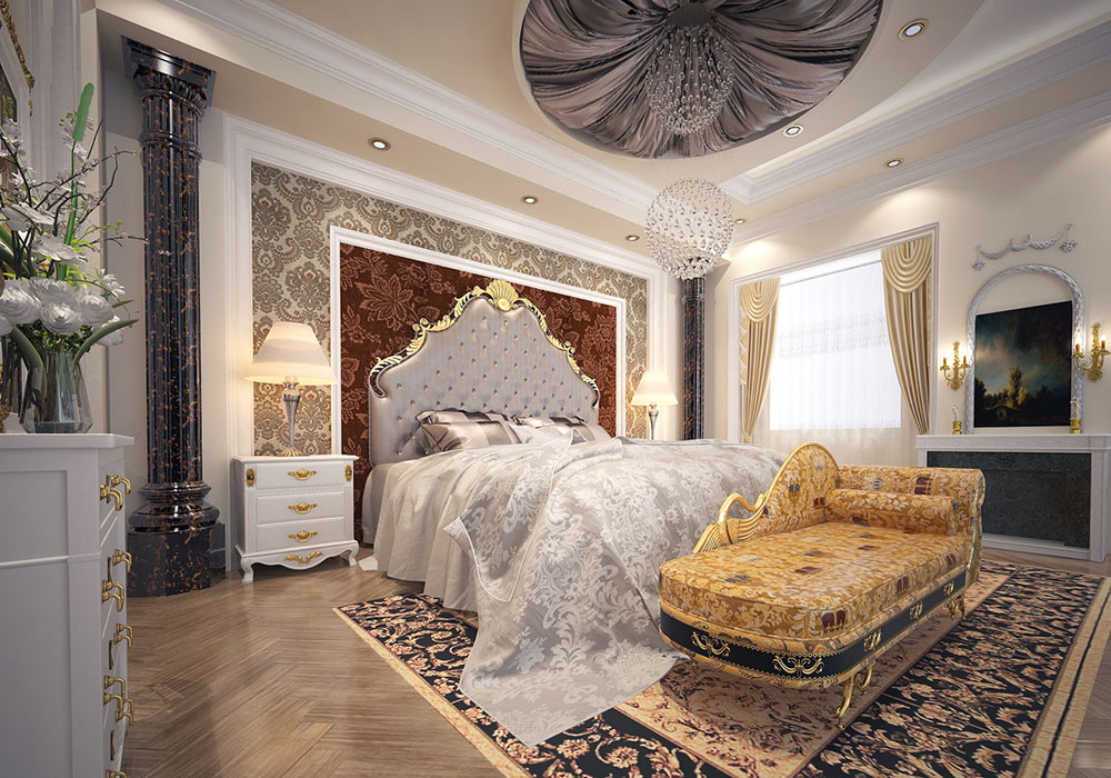 Thiết kế nội thất phòng ngủ cho biệt thự phong cách tân cổ điển
