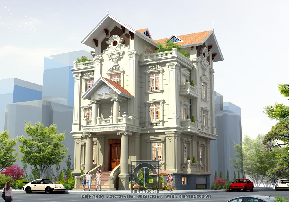 mẫu thiết kế biệt thự 3 tầng 1 tum