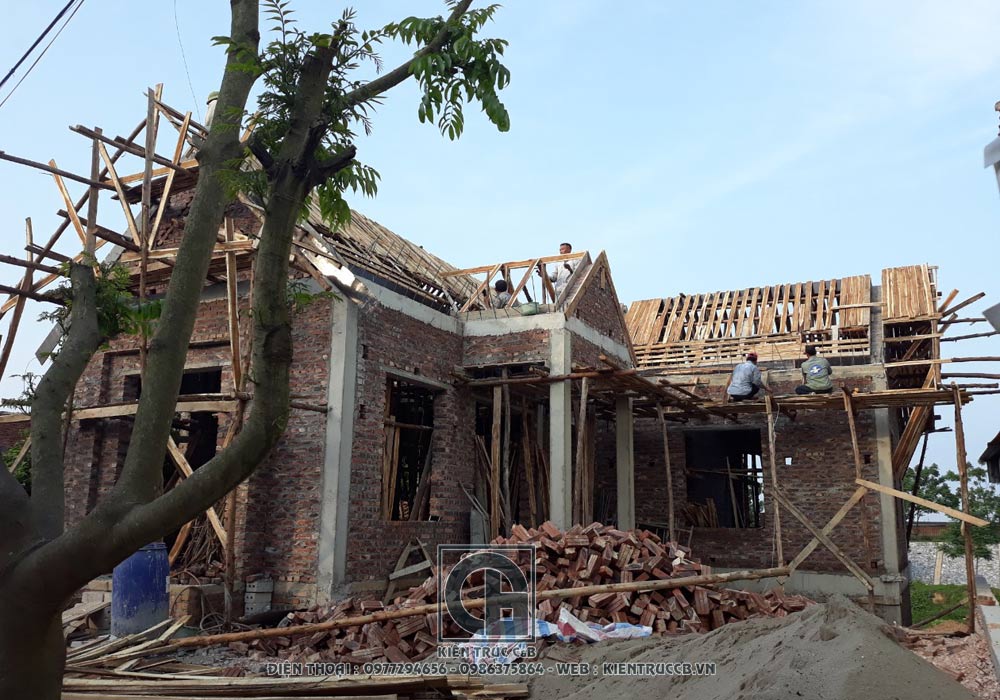 Tiến độ công trình biệt thự vườn 1 tầng hình chữ L - Chương Mỹ