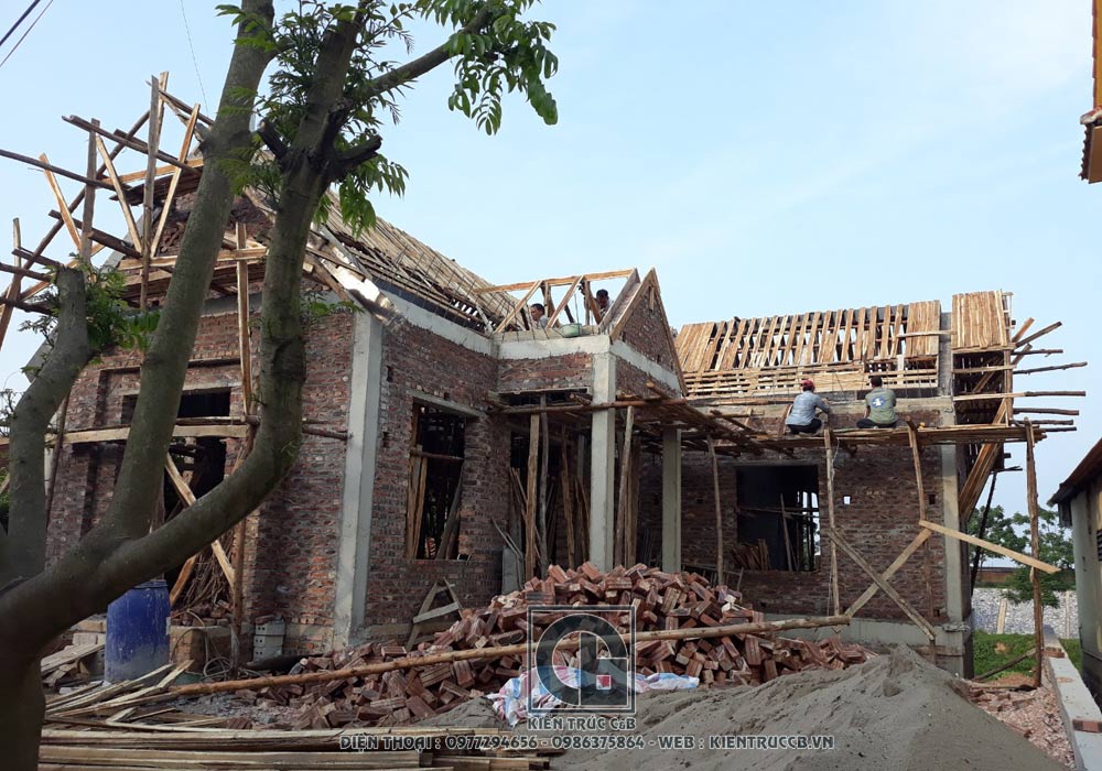 Tiến độ công trình biệt thự vườn 1 tầng hình chữ L - Chương Mỹ