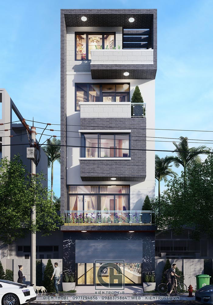 Mẫu thiết kế nhà phố đẹp mặt tiền 45m 4 tầng anh Hưng Đồng Nai