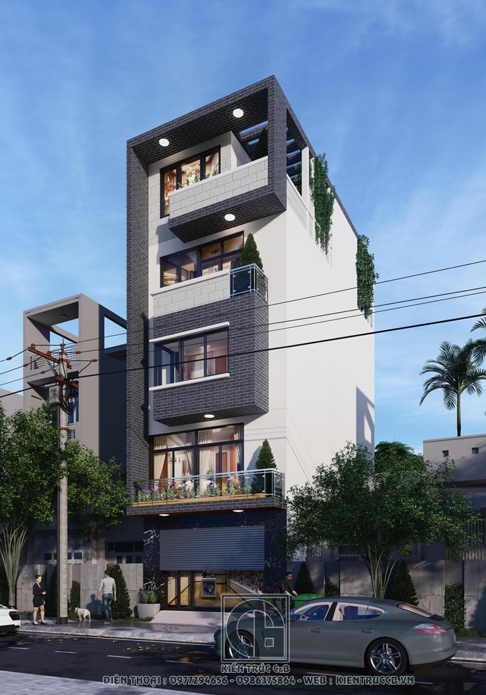 mẫu thiết kế nhà ống 5 tầng phong cách hiện đại