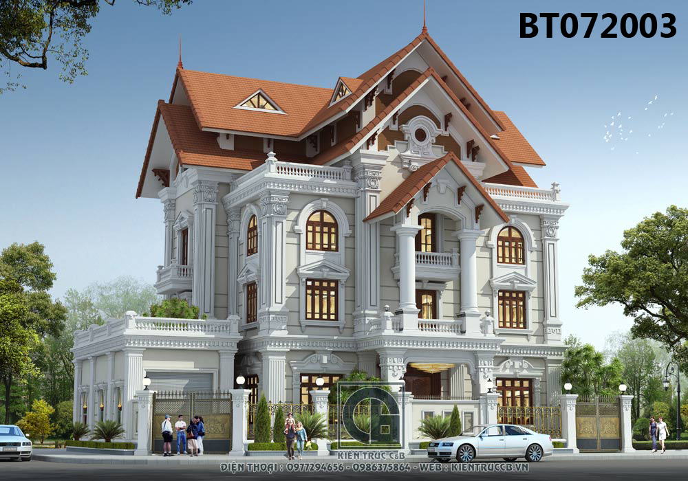 Mẫu biệt thự 3 tầng mặt tiền 14m mái thái hiện đại tại Việt Trì