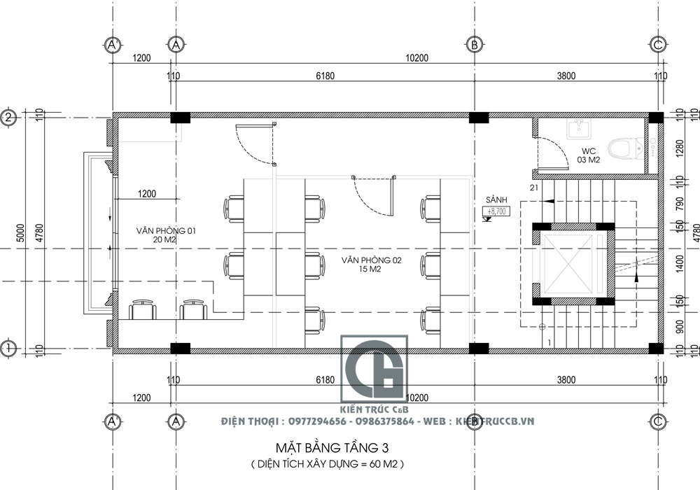 Thiết kế nhà ống 4 tầng 1 tum kết hợp cho thuê