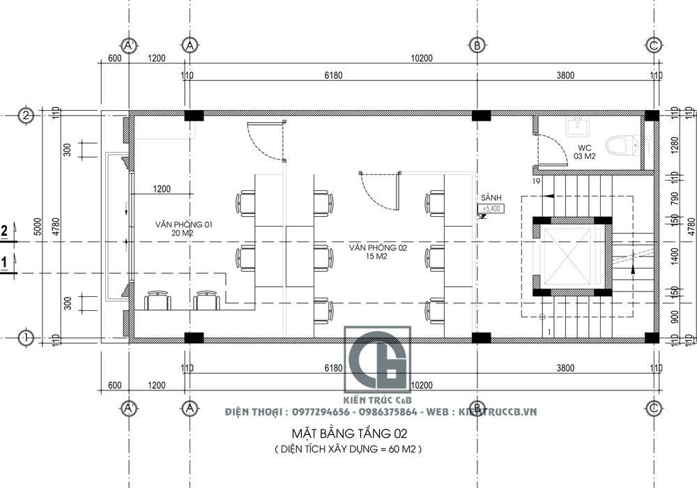Thiết kế nhà ống 4 tầng 1 tum kết hợp cho thuê