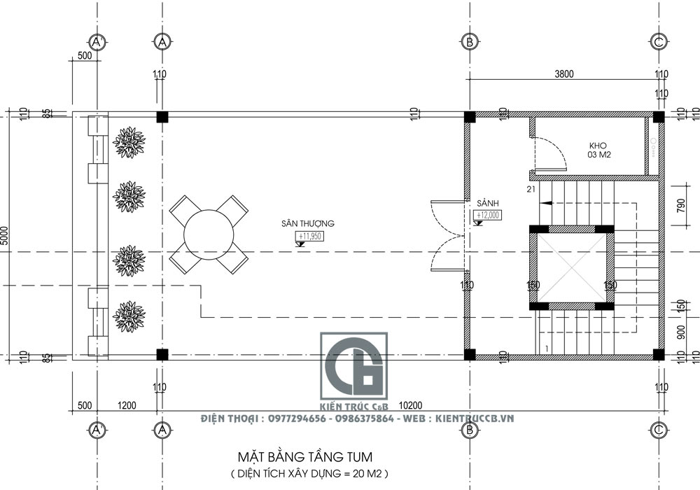 Thiết kế nhà ống 4 tầng 1 tum kết hợp cho thuê