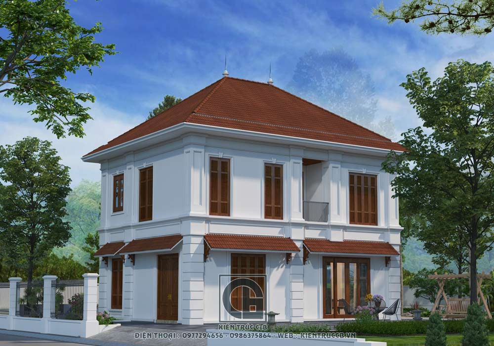 Mẫu thiết kế nhà vườn 2 tầng mái Nhật