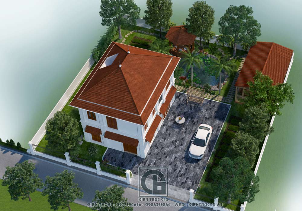 Mẫu thiết kế nhà vườn 2 tầng mái Nhật