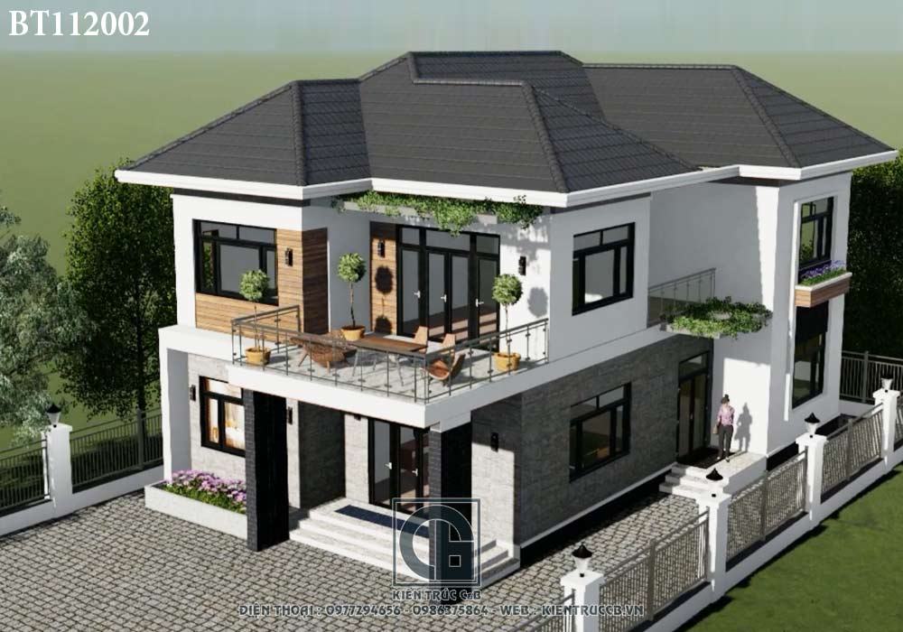 Mẫu biệt thự đẹp 2 tầng mái Nhật