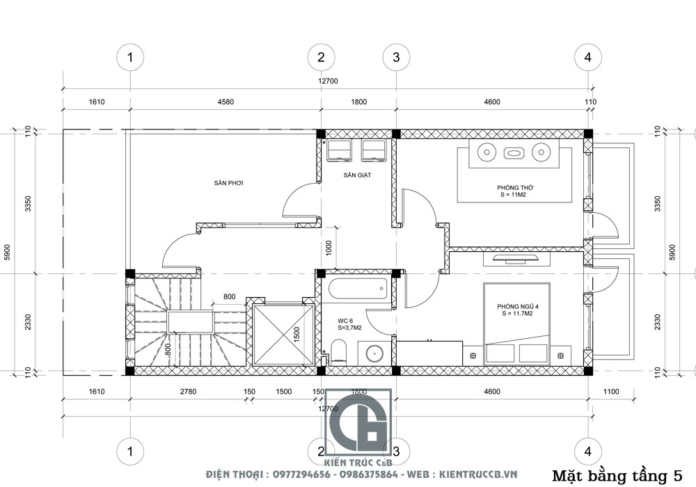 Mẫu nhà ống đẹp 5 tầng hiện đại