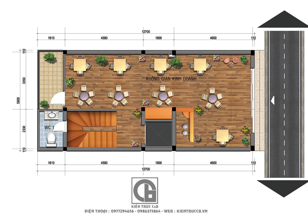 Thiết kế nhà ống 5 tầng kết hợp kinh doanh