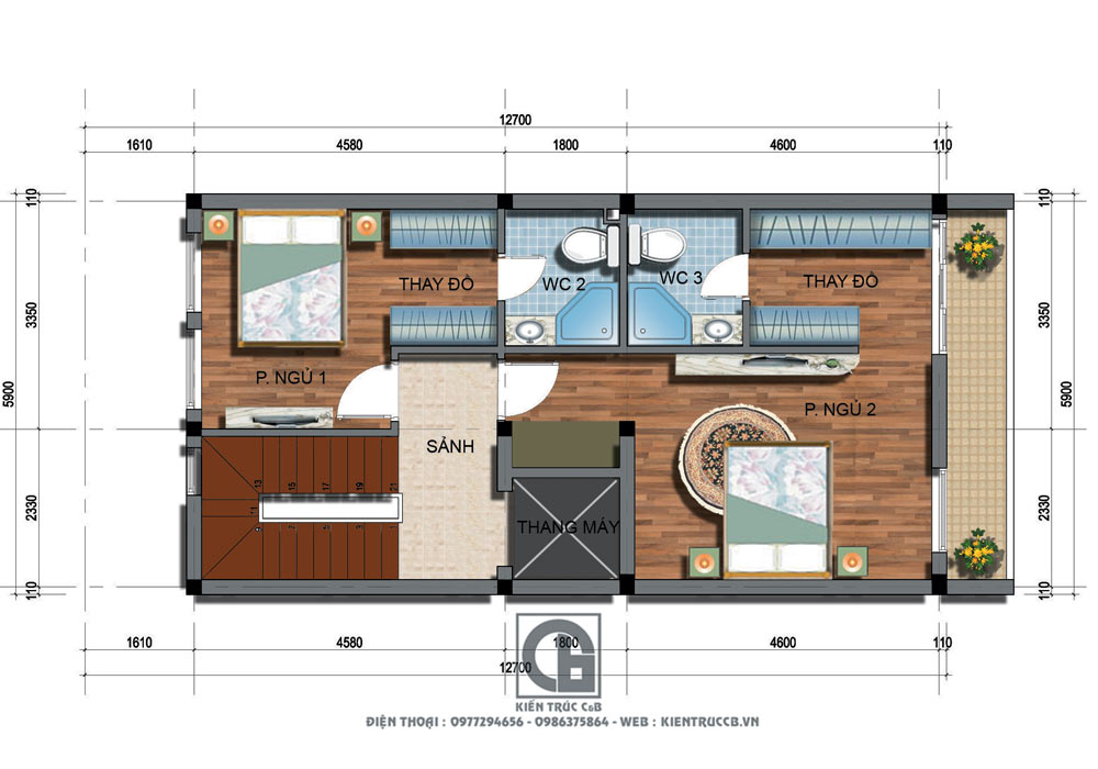 Thiết kế nhà ống 5 tầng kết hợp kinh doanh