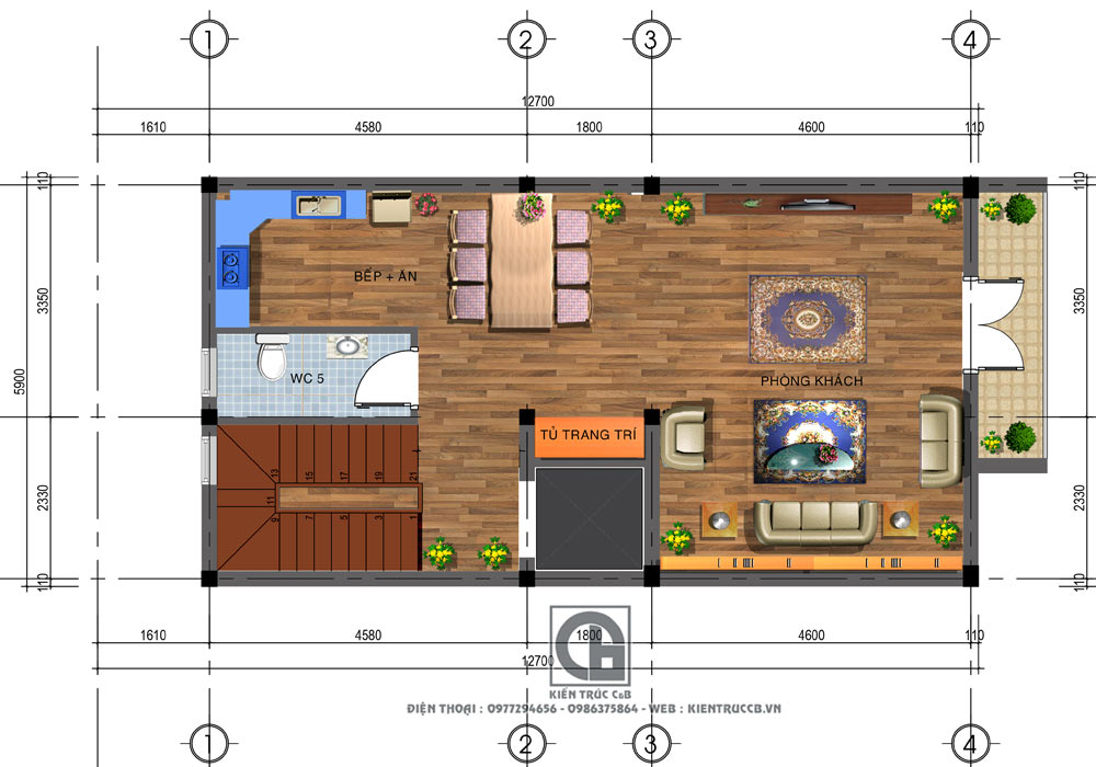 Thiết kế nhà ống 5 tầng kết hợp kinh doanh