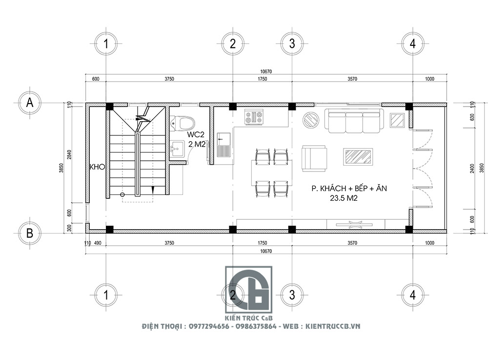 Thiết kế nhà ống 3 tầng 1 tum tân cổ điển