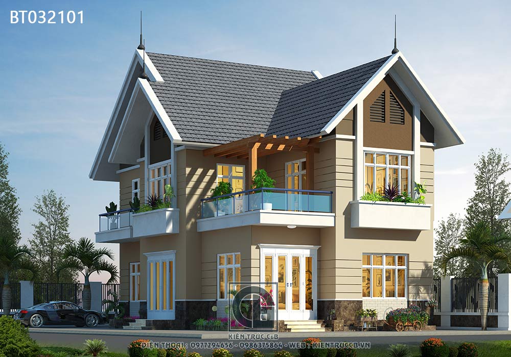 mẫu biệt thự 2 tầng mái Thái phong cách hiện đại