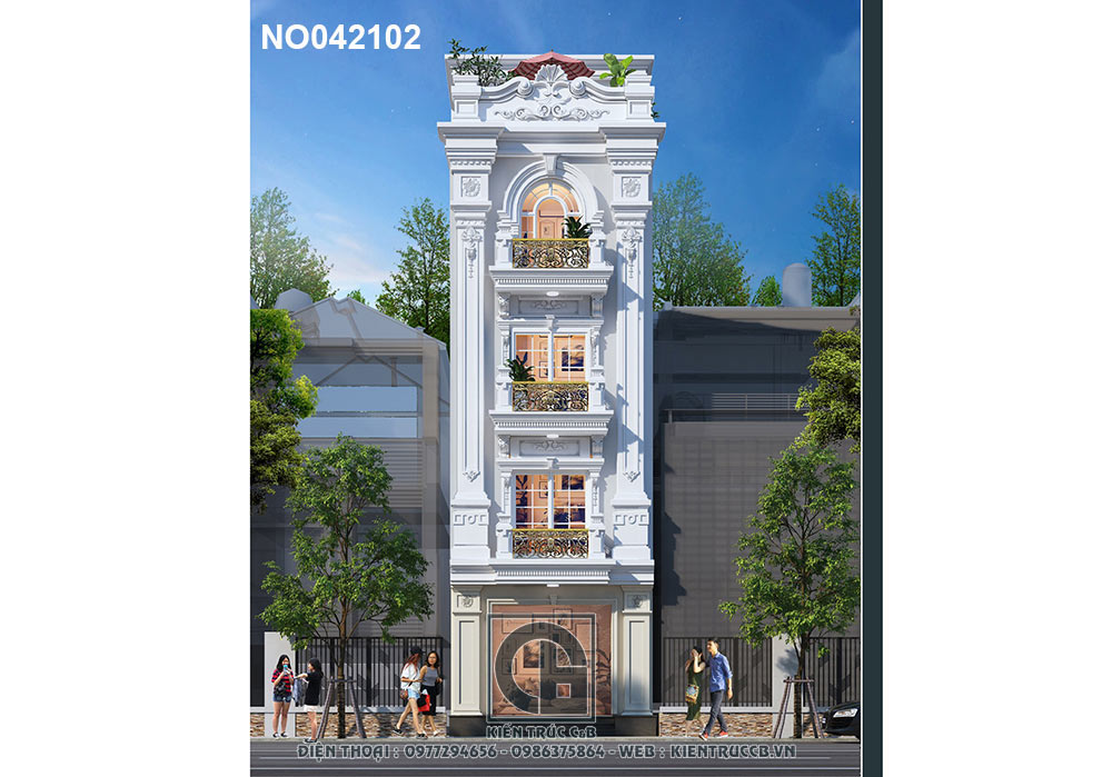 Thiết kế nhà ống mặt tiền 5m tân cổ điển 4 tầng đẹp tại Hà Nội - ACHI 46105