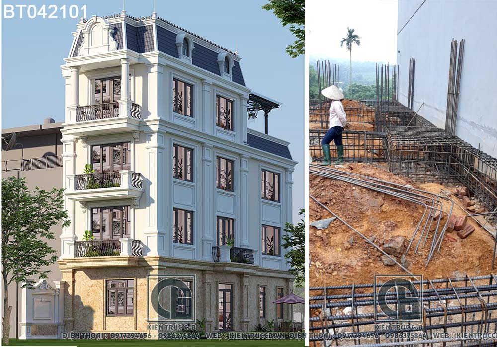 tiến độ thi công mẫu biệt thự 3 tầng 1 tum tân cổ điển