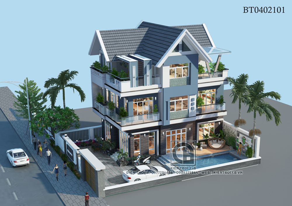 Thiết kế biệt thự hiện đại 2 tầng 1 tum đẹp nhà anh Tuấn, Thái Bình 