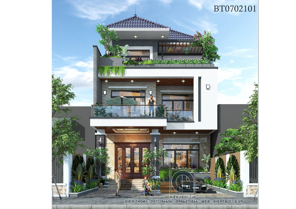 Mẫu biệt thự mái Nhật phong cách tân cổ điển nhẹ nhàng 