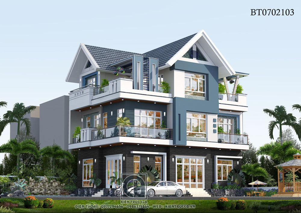 Mẫu thiết kế biệt thự mái Thái 3 tầng hiện đại