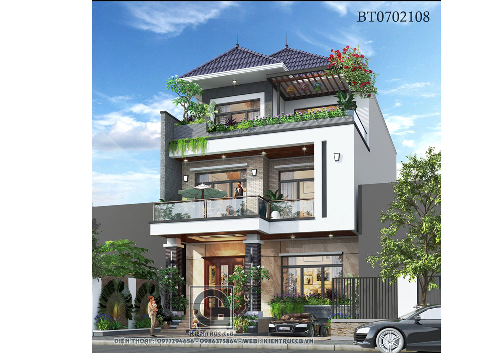 Mẫu biệt thự phố hiện đại 3 tầng theo lối phong cách nhẹ 