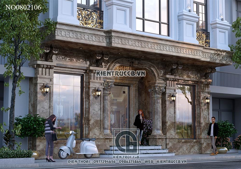 Thiết kế ốp đá mặt tiền nhà phố kết hợp kinh doanh