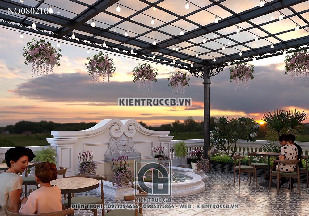 Tiểu cảnh cà phê sân thượng nhà phố kết hợp kinh doanh