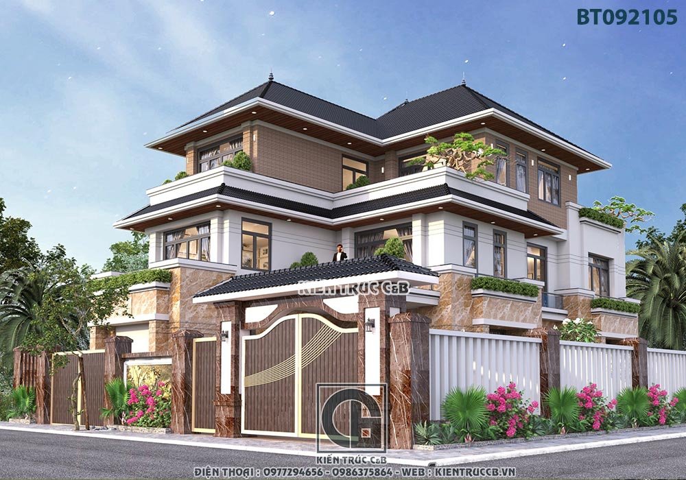 Phối cảnh biệt thự hiện đại 3 tầng