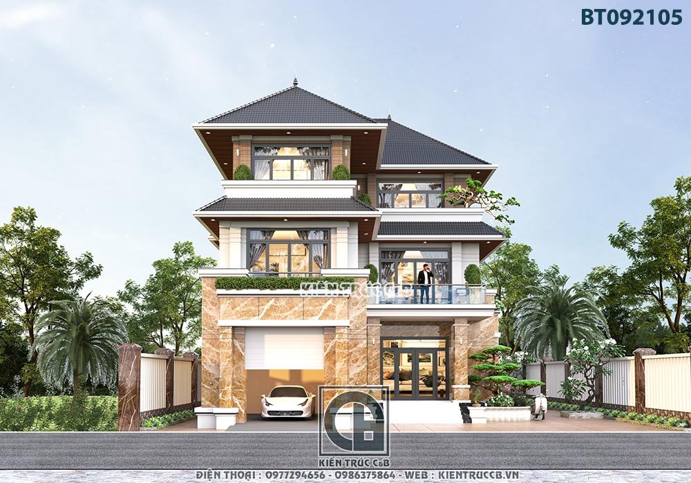 Mẫu biệt thự 3 tầng mái Nhật