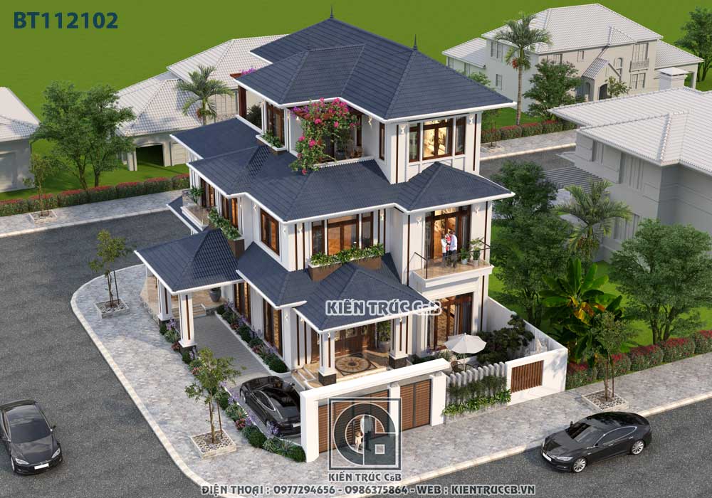 Ngắm nhìn tổng thể mẫu biệt thự mái Nhật hiện đại ở thành phố Hưng Yên