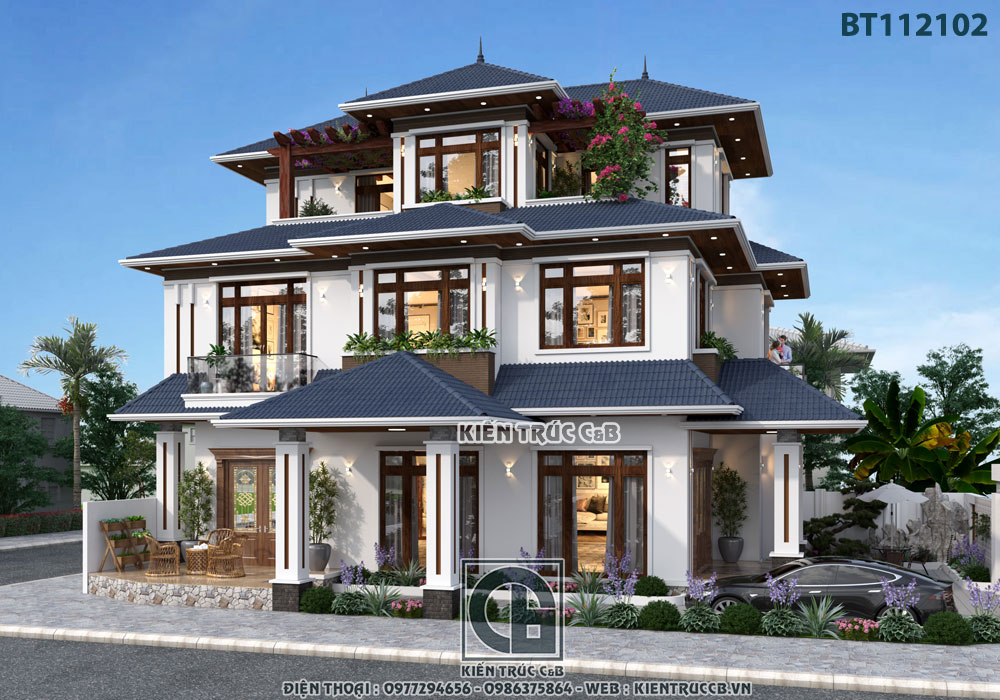 Ngắm nhìn tổng thể mẫu biệt thự mái Nhật hiện đại ở thành phố Hưng Yên