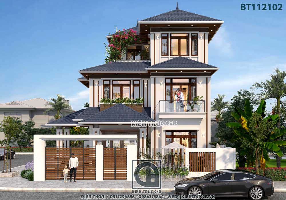 Ngắm nhìn tổng thể mẫu biệt thự mái Nhật hiện đại ở thành phố Hưng Yên